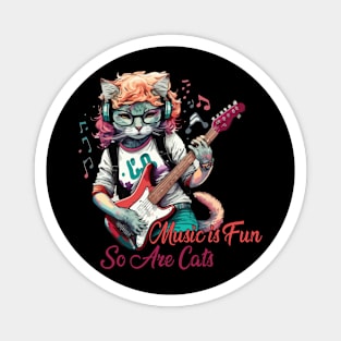 cat music slogan -  musician cat plays guitar Magnet